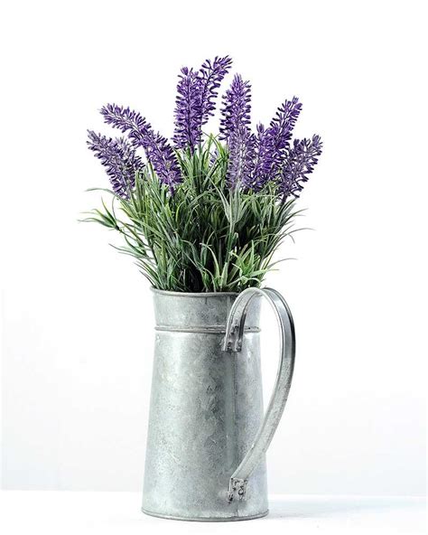 Hand drawn wild flowers and insects. 27cm Lavender Silk Flower in Metal Jug Artificial Flowers ...