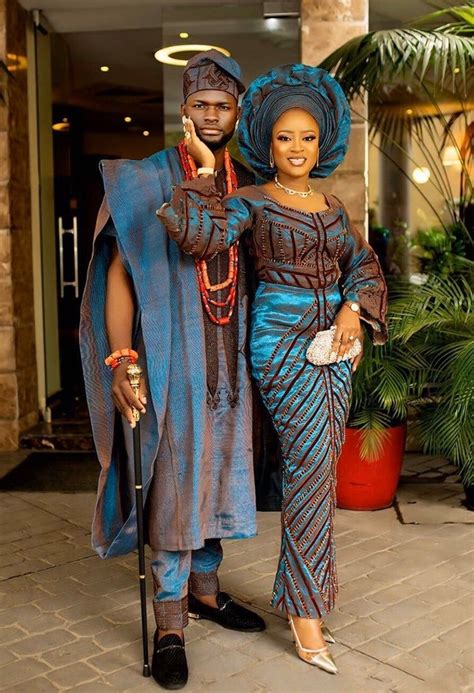 African Traditional Wedding Aso Oke Complete Set For Couple Bride And Groom