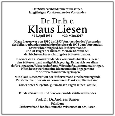 Traueranzeigen Von Klaus Liesen Frankfurter Allgemeine Lebenswege