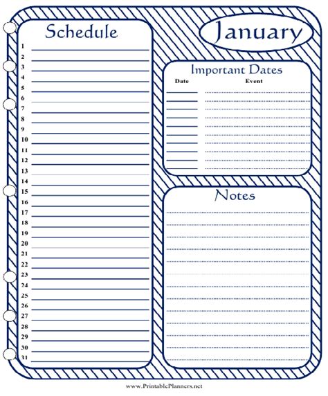 Monthly Schedule Template January Download Printable Pdf Templateroller