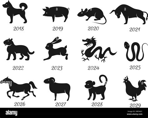 Horóscopo Chino Zodiaco Animales Símbolos Vectoriales Del Año Zodiaco