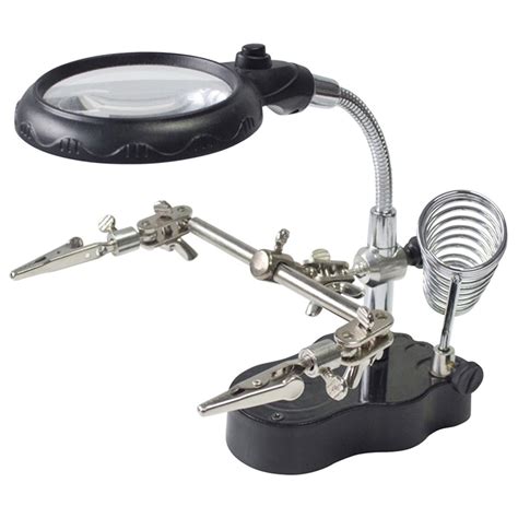 Led Magnifying Magnifier Glass With Light On Stand Clamp Arm Hands Free
