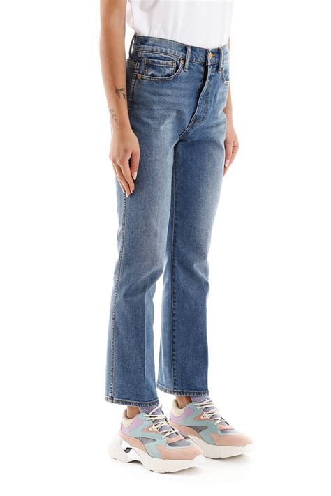 Tory Burch Cropped Cotton Denim Jeans In Light Blue Blue Save 55