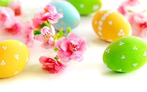 Spring Flowers And Easter Eggs Happy Holiday