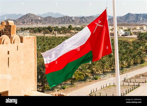 The Oman National Flag On The Wall Of Jabreen Castle In Bahla In