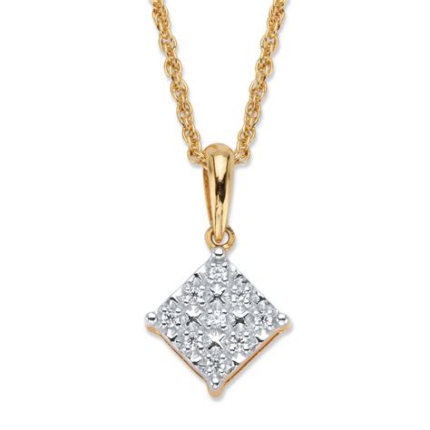 Round Diamond Squared Pendant Necklace 110 Tcw In 18k Gold Over