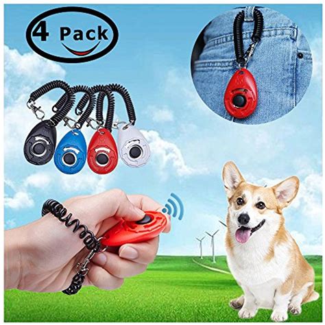 Button Pet Training Clicker With Wrist Strap 4 Piece 4 Color Pack