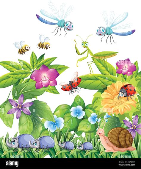 Many Insects Flying In Garden Stock Vector Image And Art Alamy
