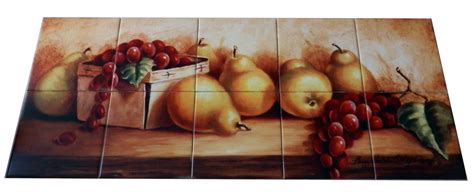 Fruit Vege Decorative Tile Pears And Grapes Panel I Tile Mural Tile