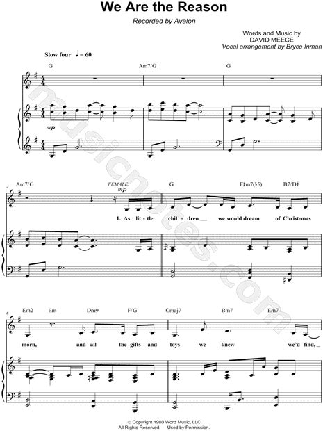 Avalon We Are The Reason Sheet Music In G Major Transposable