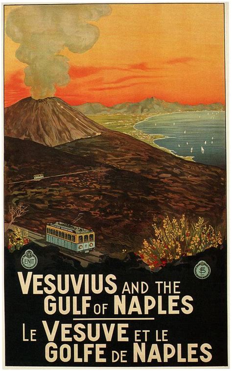 Vesuvius And The Gulf Of Naples Italy Retro Travel Poster Vintage