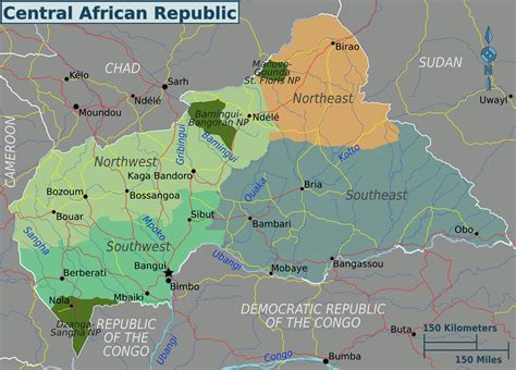 Central African Republic Regions Map • Mappery