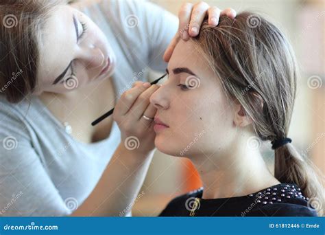 Closeup Of A Makeup Artist Applying Makeup Stock Photo Image Of Face