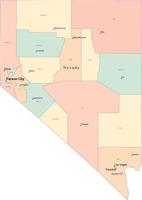 Multi Color Nevada Map With Counties Capitals And Major Cities