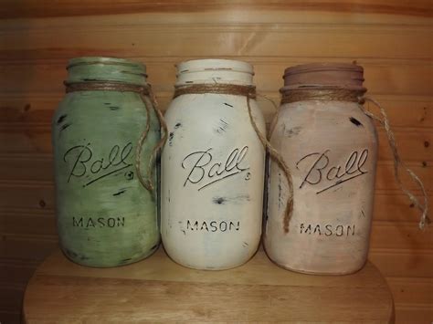Painted Mason Jars 3 Quart Sized Chalk Acrylic By Countyroadfcrafts On Etsy Painted Mason Jars