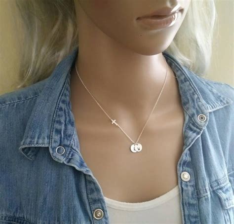 Sideways Cross Necklace Initial Necklace Personalized Etsy