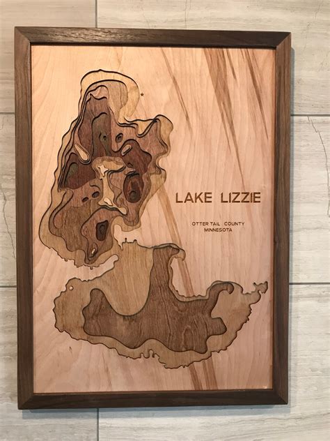 Laser Cut Wood Topography Map Lake Lizzie Etsy