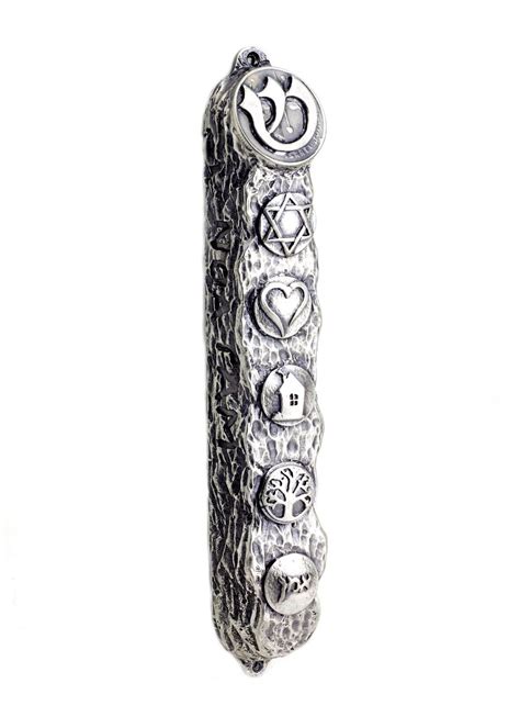 Silver Mezuzah With Bright Symbols And Blessings Big 16cm House