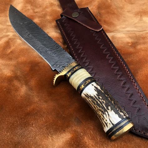 Deer Huntsman Knife Custom Handmade Damascus Blade Hunting Etsy