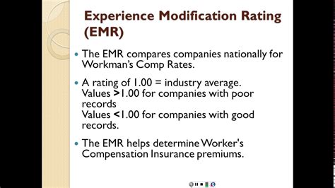 The modification rate varies annually for each business. Experience Modification Rating (EMR) - YouTube