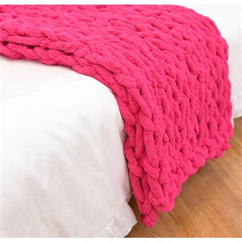 Hot Pink Chunky Knit Blanket Soft Chenille Chunky Blanket Etsy