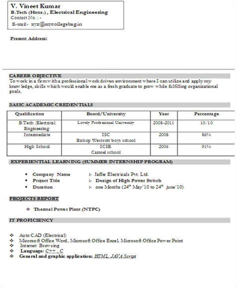 Simple Fresher Resume Template Ms Word Printable Editable Résumé