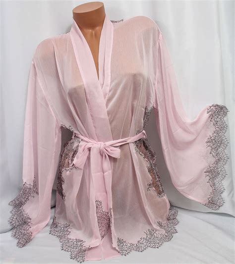 Victoria S Secret One Size ~sheer Kimono Robe~ Ribbed Mesh Black Lace 98 Ret Victoriassecret