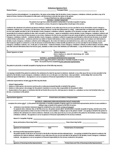 Ambulance Signature Form Medicare United States Medicaid