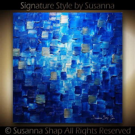 Original Large Silver Blue Abstract Painting Fine Art On Canvas