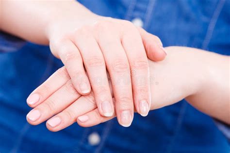 Woman Presents Hands Nails Stock Photo Image Of Fingernail Close