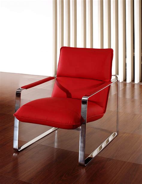 Modern Red Leather Lounge Chair with Steel Frame Oklahoma Oklahoma VIG