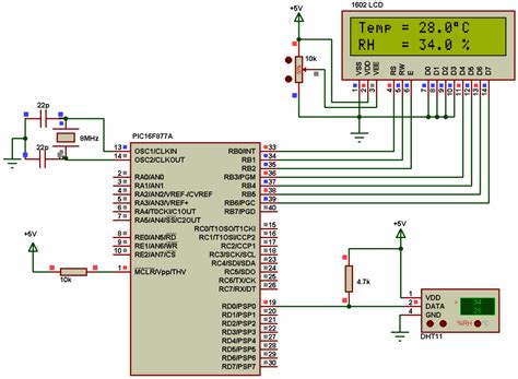 Interfacing Pic16f877a With Dht11 Sensor Proteus Simulation