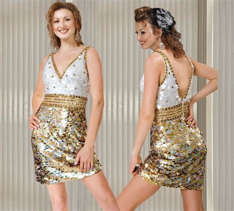 Sequined V Neck Cocktail Party Dress