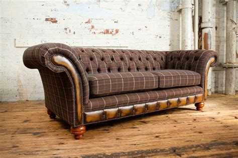 Conrad Chesterfield Sofa Tweed Dark Brown 3 Seater Oswald And Pablo