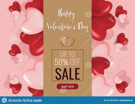 Sale Poster Or Banner Card With Pink Red Hearts Valentine S Day