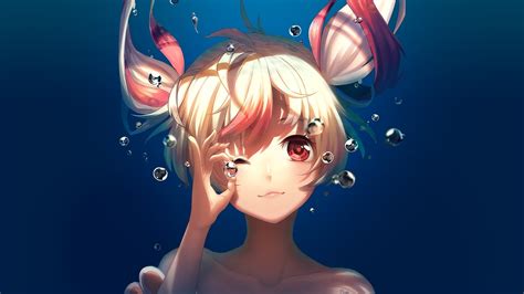 Red Eyes Original Characters Anime Girls Underwater