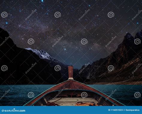 Travelling On Lake At Night By Boat Sky Full Of Star And Milky Way