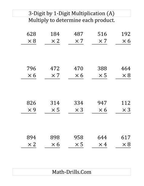 3 Digit To 1 Digit Multiplication Worksheets