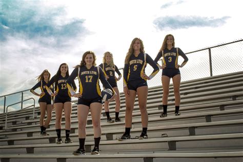 High School Seniors Volleyball Outdoor Photography Bleachers Team Picture