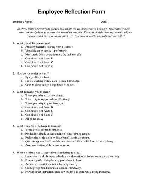 Employee Reflection Form