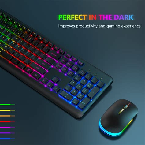 Wireless Keyboard Mouse Combo Rainbow Backlit Rechargeable Seenda