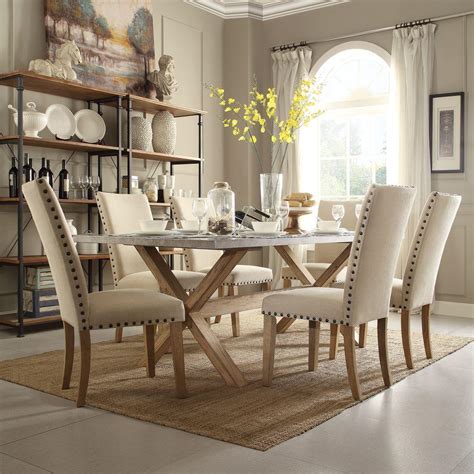 Find your perfect dining table set at our discount prices. HomeSullivan Upton 7-Piece Weathered Light Oak Dining Set ...