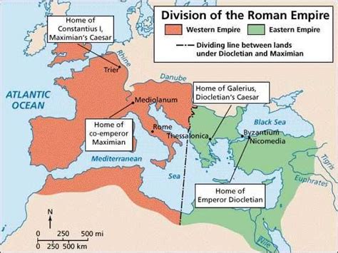 Map Of The Division Of The Roman Empire Under Diocletian And Maximian