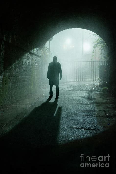 Sinister Man In Silhouette In A Tunnel On A Foggy Night Photograph By