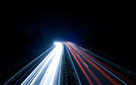 Night Lights Traffic Highways Roads Long Exposure