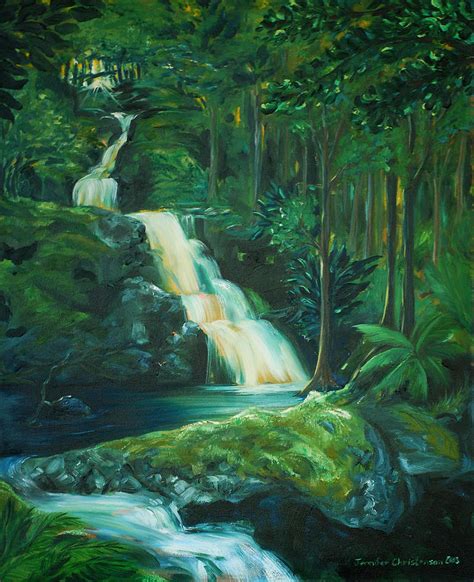 Forest Waterfall Painting By Jennifer Christenson