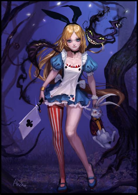 Alice White Rabbit And Cheshire Cat Alice In Wonderland Drawn By