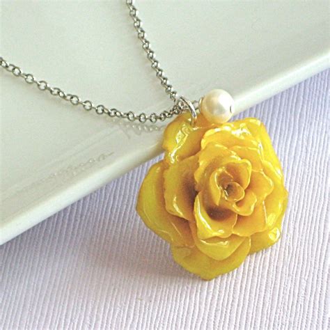Real Yellow Rose Necklace Preserved Flower Jewelry Nature Etsy