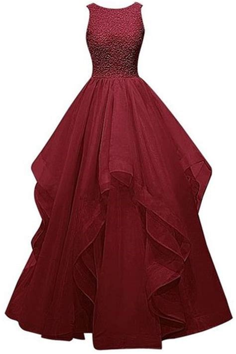 Pretty Burgundy Long Ball Gown Beading Prom Dresses K38 Okdresses