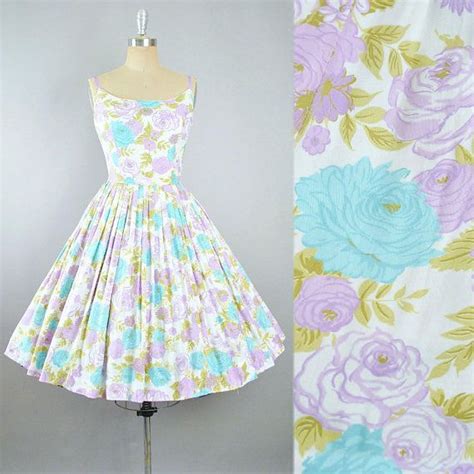 Vintage 50s Rose Print Dress 1950s Cotton Sundress Pastel Etsy Rose Print Dress Floral